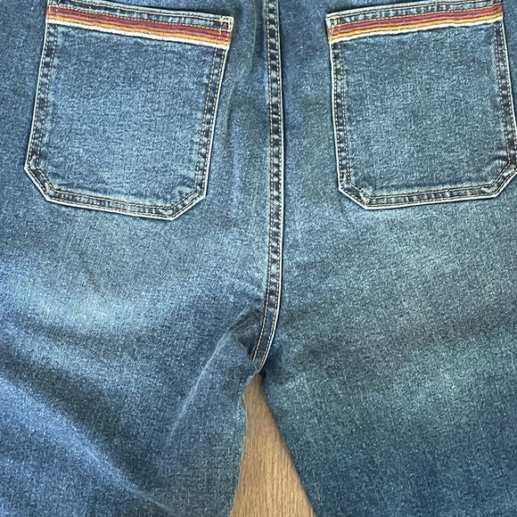 Driftwood elastic and zip fly jean with gold and rust details at pockets - Picture 3 of 4